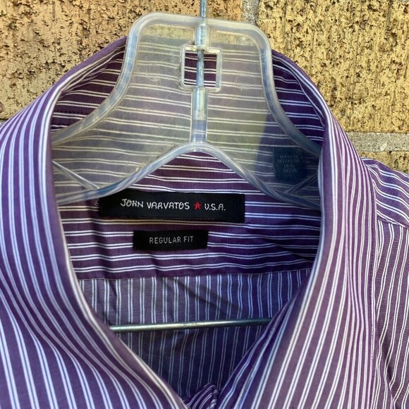 Vintage John Varvatos Striped Button Up Dress Shirt Size 16.5 White Purple - Picture 6 of 6